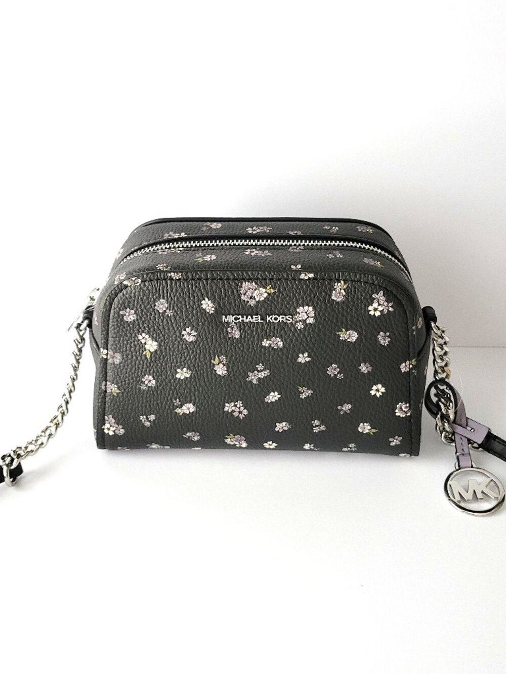 Michael Kors Ashton Extra Small XS Camera Floral Print Crossbody Black Handbag